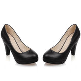Sgesvier Black White Women Pumps High Heels Shoes Thick Heel Round Toe Pumps Size 32-48 Summer Autumn Fashion Shoes Ladies