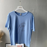 2021 Summer Abstract Character T-shirts Women Cotton Tops Tee Short Sleeve Printing