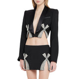 New Studded Bow Suit Jacket Open Half-Skirt