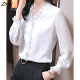 2022 Spring New Office Lady Long Sleeve Pullovers Lace Ruffles Chiffon Shirts Women's Clothing Vintage Elegant Blouse