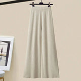 Winter Women Clothing Korean Casual Vest+knitted Sweaters+wide Leg Knitting Wide Leg Pants Sets Ladies Warm Knitwears