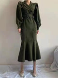 Women Blazer Dress Double Breasted Long Sleeve Korean Fashion Dress Office Wear Lady New