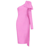 Runway Bownot One Sleeve Bandage Dress 2020 New Women Sexy One Shoulder Bandage Dress Bodycon Orange Club Party