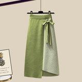 Lazy Sweater Two Piece set Women Sweet Heart-shaped beaded Pullover Jumper Top + Irregular Striped Skirt Knit 2PCS