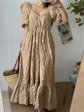 Summer Puff Sleeve Women Ruffes Dress Ladies Womens Cotton Pullover Long Dresses New Fashion Casual Loose Pleated
