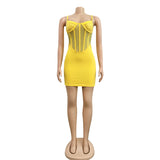 Sexy White Crystal Hot Hot drilling Mini Dress Women Summer Strap Mesh Patchwork Bodycon Glitter Clubwear