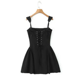 Black Tie Up Strap Corset Mini Dress- Outfit