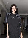 Piping Detail Short Sleeve Oversized Tee-Outfit