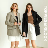 2021 Womens Long Blazer Double Breasted Suit Jacket Loose Oversize Coat Solid Color Formal