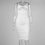 High Quality Satin Spaghetti Strap Bodycon Dress For Women Summer Sleeveless Backless Double Layer Party Club