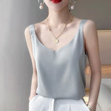 New Women's Suspender Silk Vest Bottoming Shirt Temperament All-Match Solid Color Outer Wear Wide Shoulder Strap