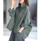 Harajuku Blouses Women Oversized Korean Fashion Long Sleeve Casual Cardigan Female Basic Green Top Asymmetrical