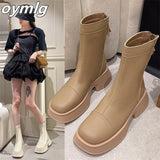 mid-tube thin boots women's 2022 new summer thin back zip Chelsea square-toe short boots platform