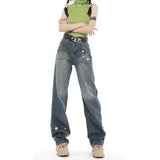 Vintage Jeans Blue Star Design Cute Loose Straight-leg Jeans Women Trendy All-match Pants