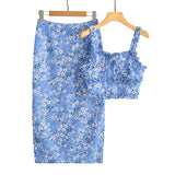 Queens Women Two Piece Floral Print Outfits Sleeveless Tie Neck Tops Bohemian Maxi Skirts 2 Pieces Boho