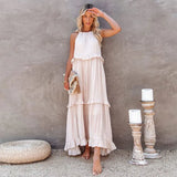 Sexy Blue Ruffled Halter Neck Sleeveless Maxi Dress Casual Women Summer Clothes Streetwear Sundress vestido de mujer