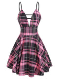 Print Lace-up Front Buckle Strap Dress A Line Mini Dress Sleeveless