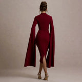 Solid Cape Bodycon Midi Dress- Outfit