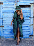 Bohemian Tie dye Striped Long Tunic Sexy Long Kimono Dress Summer Women Beach Wear Casual Elegant Vintage Maxi Dress