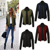 2020 Autumn Winter Fashion Solid Women Jacket O Neck Zipper Stitching Quilted Bomber Tops Ladies Jacktes Coats Plus