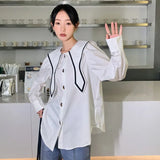 2 Piece Spring 2022 Womens Fashion Sailor Collar White Shirt Designer Top Amber Button Up Long Sleeve Aesthetic