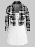 Front Plaid Top And Camisole Twinset Two-Piece Suit T-Shirts Casual Long Sleeve Loose Women Tunic