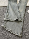 Women Slim Pocket Flare Jeans Retro Solid High Waist Y2K Fashion Basic Autumn Ladies Streetwear Denim Wide Leg Pants With
