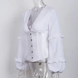 Lace Up Corset Long Sleeve Blouse-Outfit