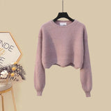 Women Spring Two Pieces Sets Korean Long Sleeve Knitted Sweater Cardigan And Ruffles Patchwork Mesh Long Dress