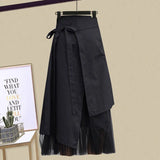 Women Summer Sets Mesh Patchwork Slash Neck Tops + Asymmetric Skirt 2 Piece Sets Female Party Suits Elegant Casual Two Piece