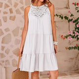 Summer Sleeveless Dresses Casual Sleeveless A-Line Hierarchal Swing Vest Skirt Beach Vacation
