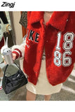 new autumn and winter lamb wool fashion jackets coats women's Y2K loose wild jackets casual stitching baseball uniform
