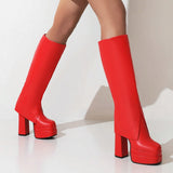 Fashion Double Platform Women Knee High Boots Super High Heel Punk Boots Slip On Autumn Winter Motorcycle Boots Lady