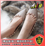 Temperament Sharp Single Shoes Women's Shallow Summer New Rivet Patent Leather Evening Wind Warm Soft Bottom Flat Bottom