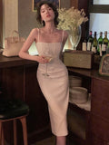 New Elegant Spaghetti Strap Midi Dress Women Sexy Prom Evening Bodycon Party Birthday Club Fashion