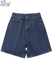 Women High Waist Wide Leg Denim Shorts Casual Female Solid Streetwear Knee-length Stright Jeans Bermuda Shorts 2023 New