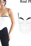 Thick Satin Bustier Corset Crop Top with Chest Pads Spaghetti Strap White Bodycon Top Summer Women Tops with