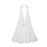 Embroidery White Dress Women Cut Out Halter Backless Dress Woman Off Shoulder Sexy Short Dresses Sleeveless Mini