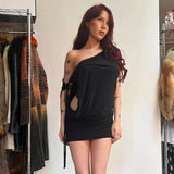 Off-shoulder Drawstring Mini Dress-Outfit