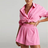 Casual Two Piece Sets Womens Outifits Shorts Fashion Set of Pants and Blouse Solid Color Cardigans Y2k Tracksuit