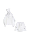 Two Piece Set Women Summer Zip Up Drawstring Hoodie Loose Shorts Pants Simple Casual Sporty Tracksuit Sunscreen