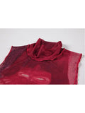 Dye Mesh High Neck Hand Painted Printed Women Top 2023 Summer Fashion Sleeveless Slim T Shirt Lady Holiday Beach Style