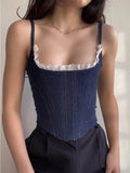 Lace Paneled Denim Corset Top-Outfit