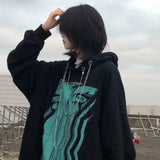 Streetwear Women Anime Hoodie Harajuku Gothic Punk Kpop Oversize Pullover Long Sleeve Chain Sweatshirt Korean