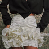 Ruched Ruffle Flower Bodycon Mini Skirt- Outfit