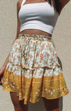 Queens Women Floral Print Beach Bohemian Skirt High Elastic Waist Rayon A-Line Boho Mini Skirts