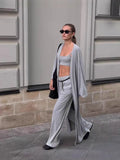 Lazy Wind Loose Long Open Shirt Plus Short Skirt Suit Women's Sling Vest Trousers Three-Piece