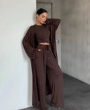 2025 New Women's Round-Neck Long-Sleeved Broad-Legged Trouser Commuting