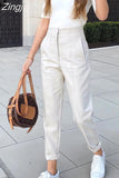 Women's Pants Beige Pencil High Waist Pants For Women Office Casual Elegant Woman Trousers Fashion Streetwear Summer