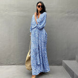 Leopard Self Belted Side Split Summer Beach Dress Long Tunic Women Clothes Plus Size Beachwear Maxi Dress